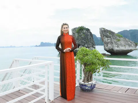 Hoa hậu Trịnh Lan Trinh diện Áo dài nổi bật giữa Vịnh Hạ Long