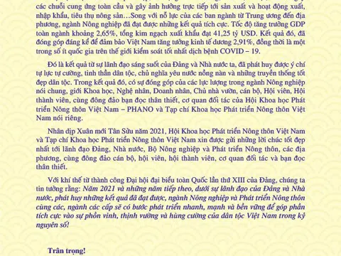 Thư chúc Tết của Chủ tịch Hội Khoa học Phát triển Nông thôn Việt Nam