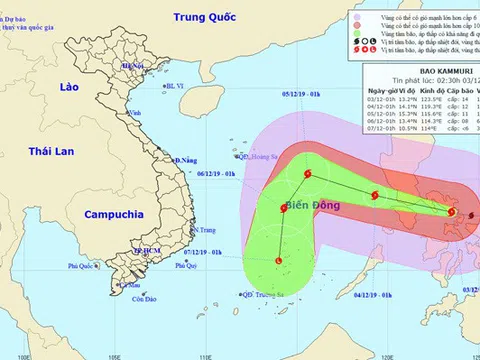 Bão Kamuri đi vào Biển Đông, Bắc Bộ trời rét, Trung Bộ mưa dông rải rác, Tây Nguyên - Nam Bộ chiều tối mưa dông vài nơi